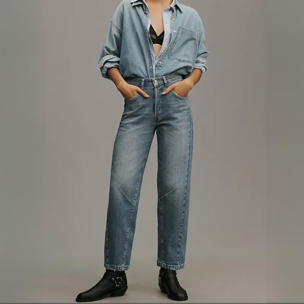 {Pilcro} "Reworked High Rise Taper" 31 Blue Relaxed Straight Stretch Denim Jeans - Picture 1 of 6